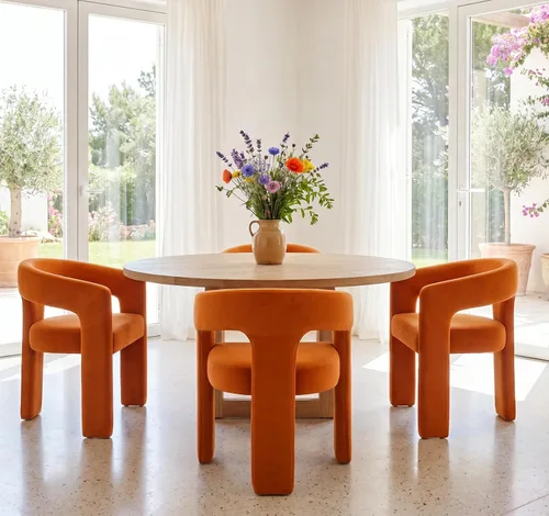 Vista 50 de RIVOVA Silla de comedor moderna de barril, silla lateral acolchada en lino con brazos cómoda para tocador, silla para comedor, sala de estar