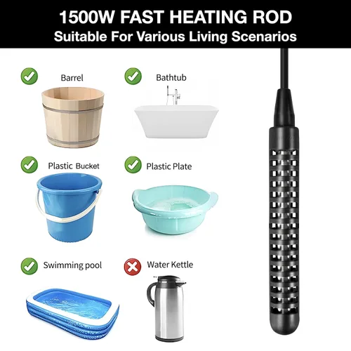 Vista 7 de GRILLME Calentador de agua de inmersión de 1500W con controlador de temperatura inteligente, calentador eléctrico portátil totalmente sumergible