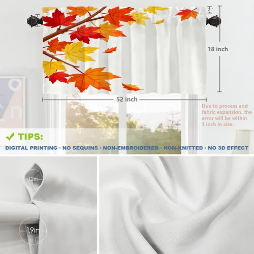 Vista 127 de Shrahala Orange Autumn Autumn Blackout Curtain Tiers, Fall Kitchen Valance Light Blocking Tier Drapes with Rod Pocket, 2 Pack 26 X 24 in