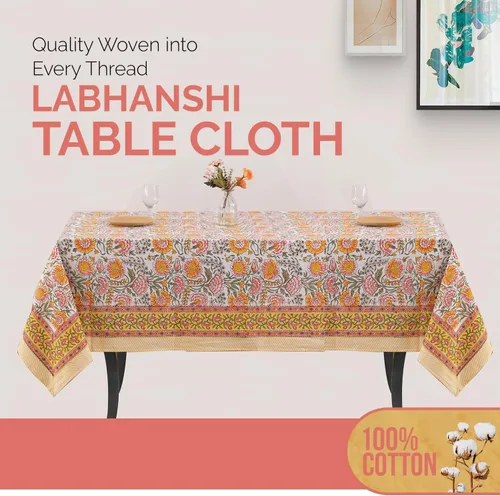 Vista 3 de Labhanshi Mantel redondo con estampado de bloques de mano indio de 72 pulgadas, 6 plazas y rectangular, 72 x 135 pulgadas, mantel de 10 plazas