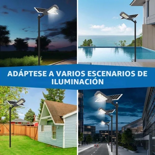 Vista 8 de Farolas solares para exteriores, luces de inundación solares de 4600 W, IP67, impermeables, 6500 K, 504 LED, luz de seguridad comercial con control