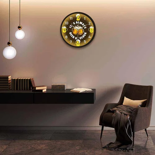 Vista 7 de Geek Alerts Beer o'Clock - Reloj de pared de taberna con control de sonido, luz LED, amantes de la cerveza, bebedor de cerveza, marco de metal
