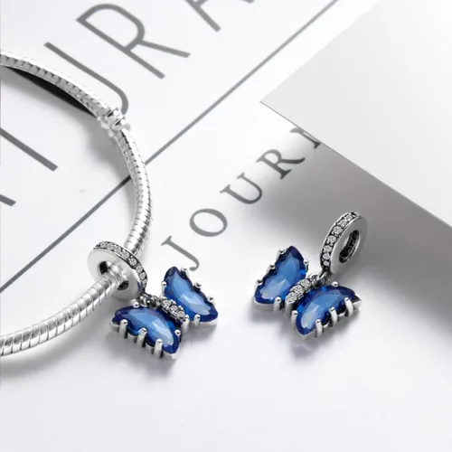 Vista 2 de Dijes de mariposa para pulseras, dijes colgantes de plata de ley 925 para pulseras y collares con circonitas cúbicas multicolor 5A, cumpleaños, día