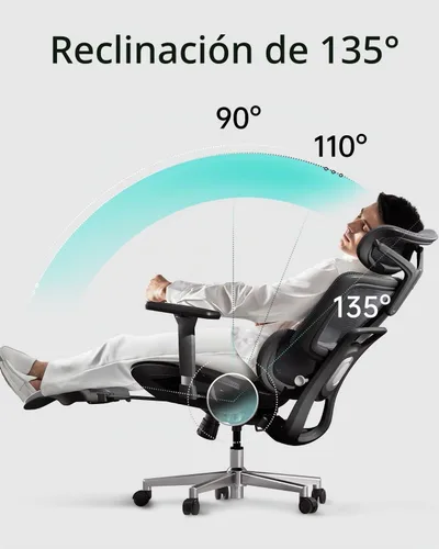 Vista 5 de Silla de oficina ergonómica Hbada con reposabrazos ajustables 3D, soporte lumbar ajustable, respaldo alto para silla de computadora, silla
