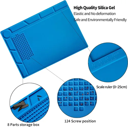 Vista 3 de Kaisi S-130 - Alfombrilla de reparación de silicona aislante para soldadura, resistente al calor, alfombrilla de trabajo de silicona 932°F con regla