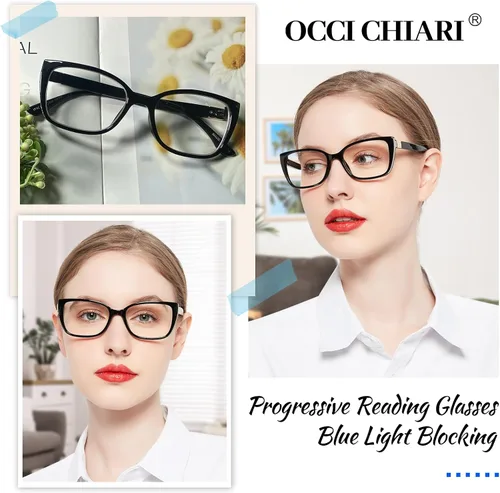 Vista 2 de OCCI CHIARI Gafas de lectura bifocales progresivas para mujer, transición, multifocales, bloqueador azul