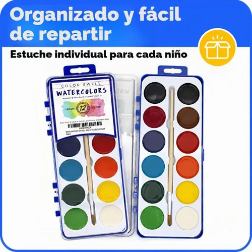 Vista 4 de Color Swell - Acuarelas a granel de 12 colores con pinceles de madera, paquete de 18