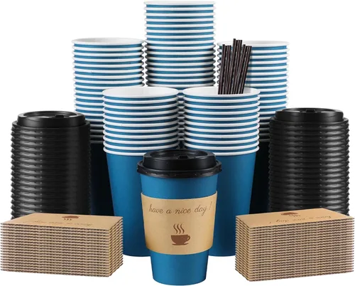 Vista 10 de Clawsoff - Paquete de 100 tazas de café de papel desechables de 16 onzas Azul marino-100Pack