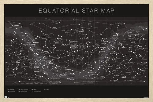 Vista 7 de Trends International Astrología - Póster de pared con mapa estelar ecuatorial, 14.725 x 22.375 pulgadas, versión enmarcada de madera de granero