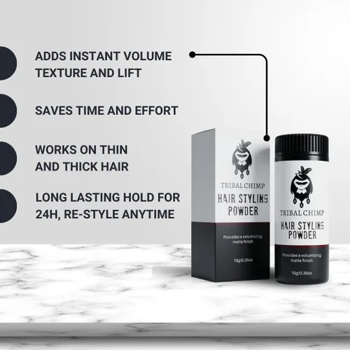 Vista 5 de Tribal Chimp Polvo para peinar el cabello, voluminizador de cabello invisible durante todo el día y polvo de textura para hombres y mujeres, polvo