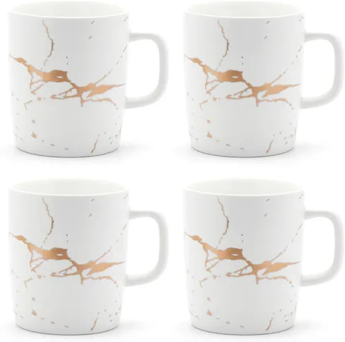 Vista 3 de Coffeezone Tazas de café de mármol de cerámica mate de 12 onzas con incrustaciones de oro de lujo (negro, 4 tazas de mármol dorado)
