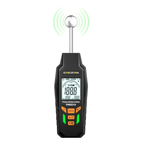 Vista 9 de Higrómetro para madera, con batería y pantalla LCD, adecuado para la determinación rápida del contenido de humedad de muchos tipos de troncos Negro