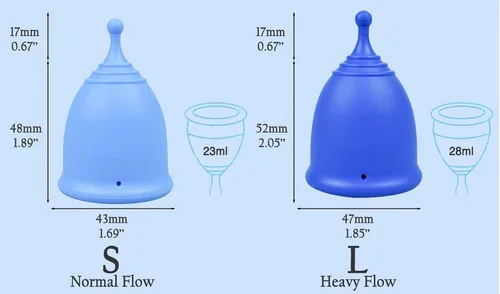 Vista 5 de SHORDY Juego de 2 tazas menstruales (pequeñas/grandes) con caja, copa menstrual suave y copas de período flexibles para mujeres de hasta 12 horas