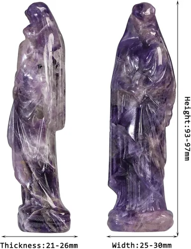 Vista 4 de Rockcloud Figura de cristal curativo Amatista Virgen María sosteniendo bebé figura religiosa escultura Nuestra Señora Reiki bendito regalos