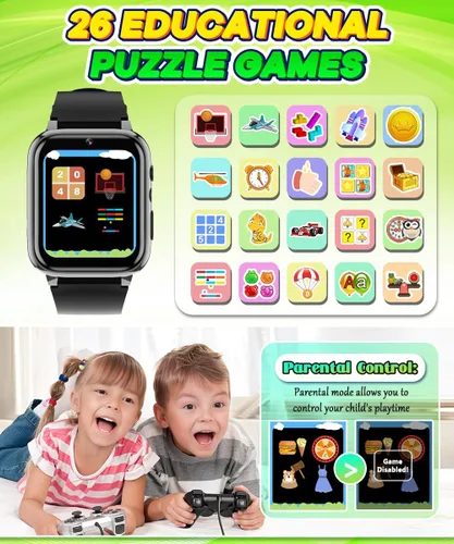 Vista 3 de Reloj inteligente para niños y niñas de 4 a 12 años, 26 juegos, pantalla táctil HD de 1.69 pulgadas, relojes para niños con cámara de video