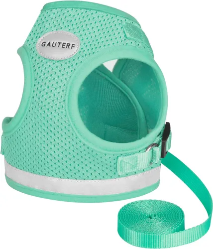 Vista 11 de Arneses para gatos y cachorros con conjunto de correas, arnés para gatos a prueba de escape, chaleco de malla suave reflectante ajustable apto