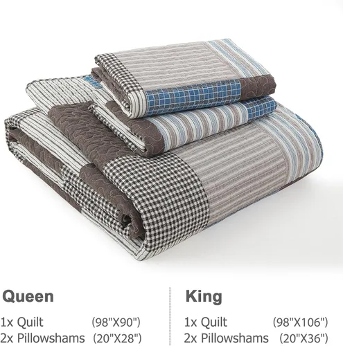 Vista 6 de Finlonte Edredones Tamaño Queen - Juego de Edredón Queen de Algodón 100% a Cuadros, Juego de Ropa de Cama de Granja Moderna, Colcha Reversible