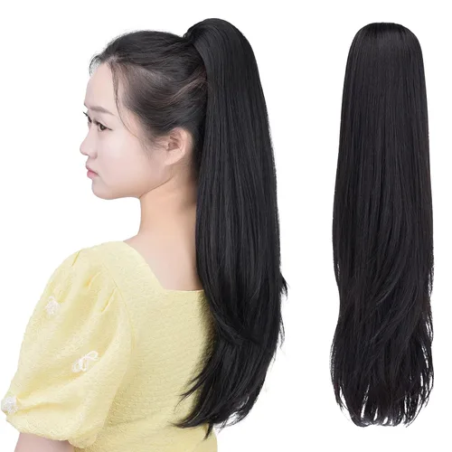 Vista 30 de Cola de caballo con clip, color castaño rojizo, ondulado de 10 pulgadas, extensión de cola de caballo de 3.3 onzas, extensiones de cabello sintético