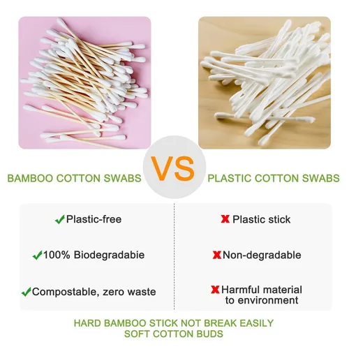 Vista 6 de 800 Hisopos de Algodón de Bambú - Bastoncillos de Algodón Orgánico Natural con Puntas Dobles, Hipoalergénicos, Hisopos Biodegradables para Limpieza