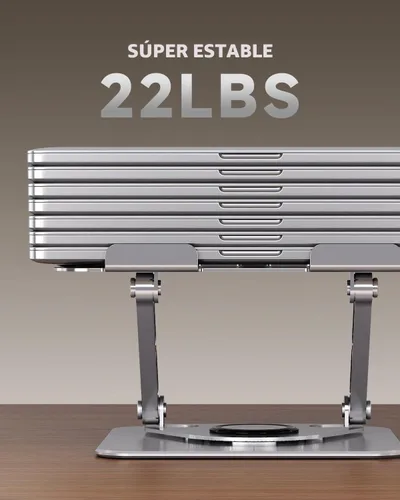 Vista 3 de Soporte para computadora portátil para escritorio, soporte ajustable giratorio para computadora, base de rotación de 360°, soporte ergonómico