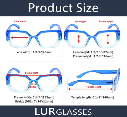 Vista 6 de LUR Gafas de lectura para mujer - 4 pares de lectores de moda para mujer +0.50