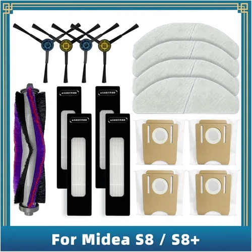 Vista 2 de Accesorios Cepillo lateral principal Filtro Hepa Trapeador Bolsa de polvo Compatible con Midea S8/S8+ Plus