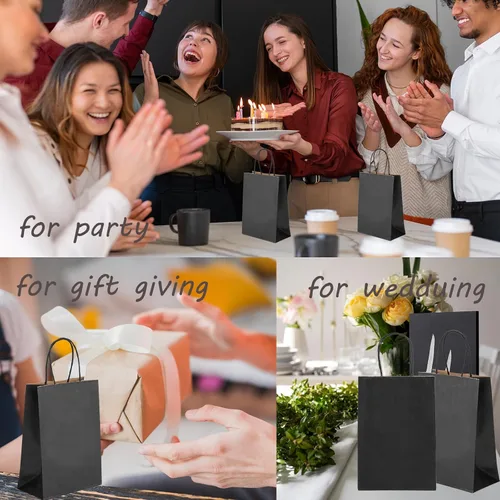 Vista 6 de 50 bolsas pequeñas de papel kraft negro con asas, bolsas de regalo de 5.25 x 3.75 x 8 pulgadas para recuerdos de fiesta, regalos de boda, regalos