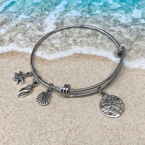 Vista 4 de Sea Shell Charm Bracelet with Sand Dollar Starfish Conch Scallop Beach Jewelry Coastal Summer