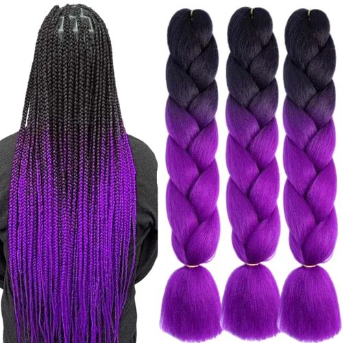 Vista 45 de 3 paquetes de extensiones de cabello sintético para trenzar de color negro a azul, tamaño jumbo ombré, de 24 pulgadas o trenzas de ganchillo