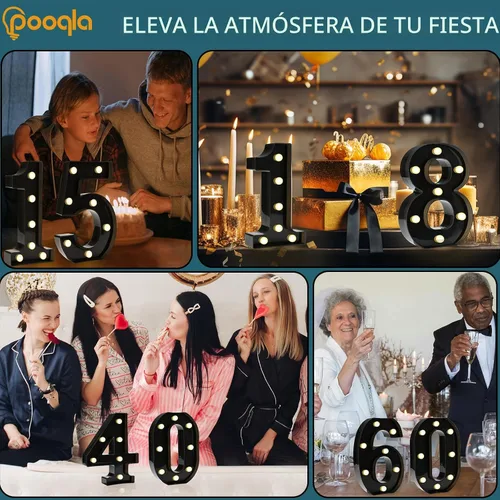 Vista 5 de Pooqla - Números iluminados negros, decoraciones de cumpleaños 50 para hombres Number 50