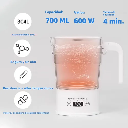 Vista 4 de Tetera eléctrica plegable de viaje, hervidor de agua caliente de 700ML con panel multifuncional, hervidor de agua pequeño plegable con mantener