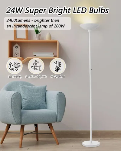 Vista 2 de BoostArea Torchiere - Lámpara de pie LED súper brillante de 30 W, lámpara de poste regulable de 3000 K con interruptor giratorio, lámpara de pie