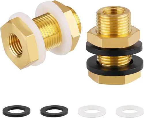 Vista 7 de KOOTNAS Paquete de 2 Accesorios de Mamparo de Latón Macizo, 1/2 NPT Cónico Hembra 1" Rosca Macho Recta Conector de Latón con Anillo Ondulado