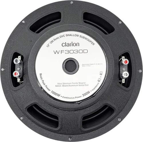 Vista 7 de Par de subwoofer Clarion WF3030D de 1000 vatios de potencia máxima de 12 pulgadas, bobina de voz dual de 4 ohmios de montaje superficial con (un)