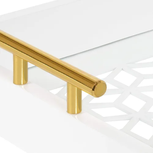 Vista 3 de Kate and Laurel Caspen Bandeja decorativa rectangular con asas de metal doradas, 16.5 x 12.25 pulgadas, blanco y dorado