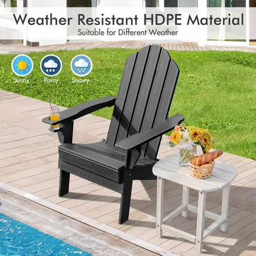 Vista 7 de Giantex Adirondack - Silla plegable para exteriores, silla de patio resistente a la intemperie de HDPE con soporte integrado para tazas, silla