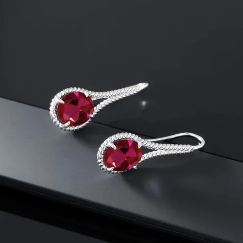 Vista 6 de Gem Stone King Aretes colgantes ovalados con piedras preciosas para mujer en plata de ley 925 Aretes colgantes de alambre francés con piedra