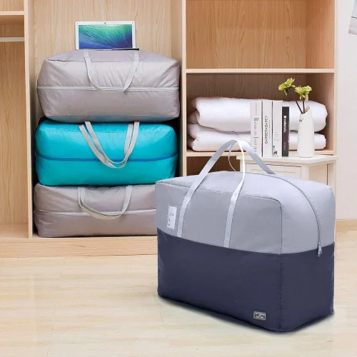 Vista 6 de Bolsa de almacenamiento grande de edredón con cremallera de 75 L, bolsa de almacenamiento plegable con asa reforzada, almacenamiento debajo