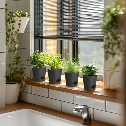 Vista 7 de WSMKSZ Macetas de riego automático de 4 pulgadas para plantas de interior y exterior, paquete de 6 macetas de plástico con agujeros de drenaje