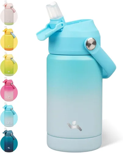 Vista 35 de Konokyo - Botella de agua deportiva aislada de acero inoxidable de 18 onzas con tapa con popote Black; BPA-free, leak-proof sports bottle with