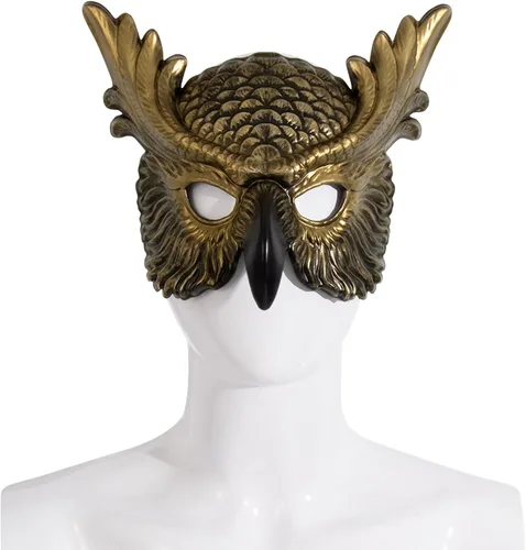 Vista 4 de whitefeather Máscara decorativa de búho, media cara, accesorio de disfraz de Halloween