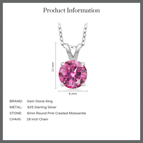 Vista 86 de Gem Stone King Collar con colgante solitario de plata de ley 925 de 0.236 in con piedra natal redonda Collar de 4 puntas para mujer Con cadena
