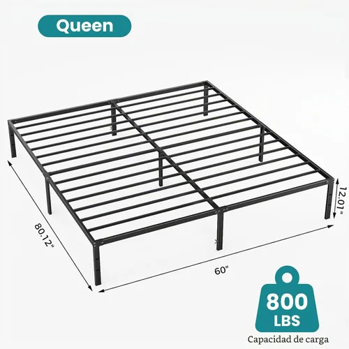 Vista 2 de Sweetcrispy - Marco de cama Queen con plataforma de listones de metal, 12 pulgadas negro (12 Inch Black)