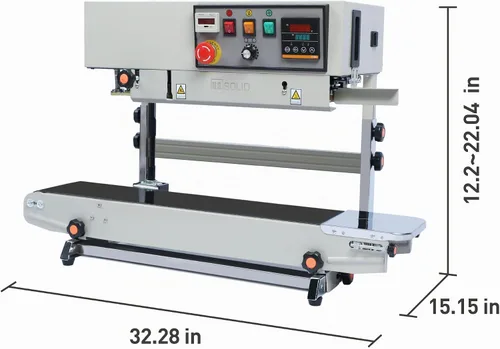 Vista 6 de U.S. Solid Sellador automático de banda continua con soporte, máquina industrial de sellado de bolsas con contador y codificador de relieve, alta