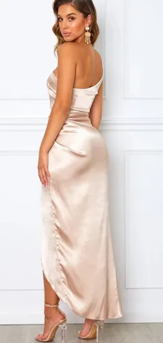 Vista 2 de PAVERJER One Shoulder Bridesmaid Dresses for Women Mermaid High Low Silk Satin Ruched Formal Dresses with Slit