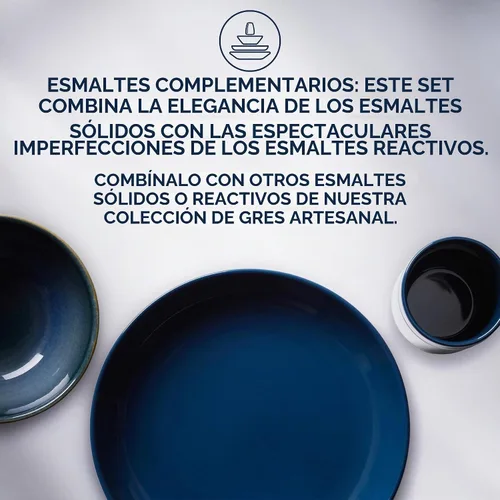Vista 5 de Corelle Juego de vajilla de gres, platos y cuencos de cerámica esmaltada sólida y reactiva hecha a mano, platos redondos de estilo rústico moderno