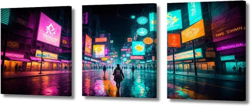 Vista 100 de Lienzo decorativo para pared de sala de estar, lienzo Cyberpunk, decoración de pared de 3 paneles, decoración de pared para el hogar, dormitorio