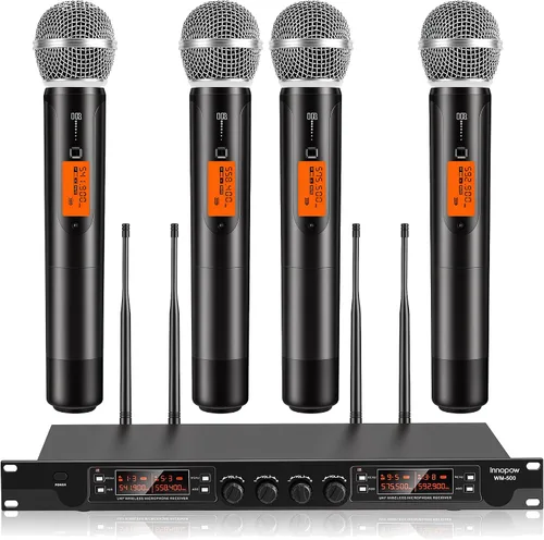 Vista 7 de Sistema de micrófonos inalámbricos de 200 canales, set de micrófonos inalámbricos de metal UHF dual, escaneo automático, largo alcance de 200 - 240