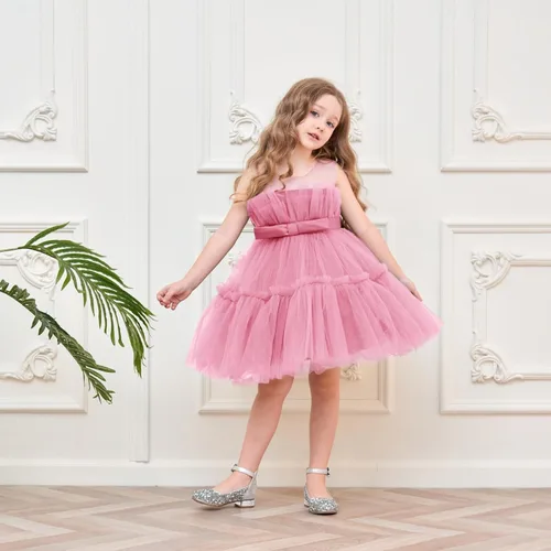 Vista 4 de Miipat Vestido de niña de flores para bebé, boda, fiesta, tul, princesa, vestido de baile, vestido formal con lazo para la cabeza