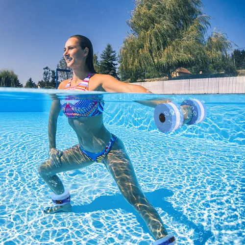 Vista 5 de Water Dumbbells Set,6 Pieces Water Aerobic Exercise Foam Dumbbell Set Pool Resistance, Detachable Aquatic Dumbells, Resistance Gloves, Aquatic